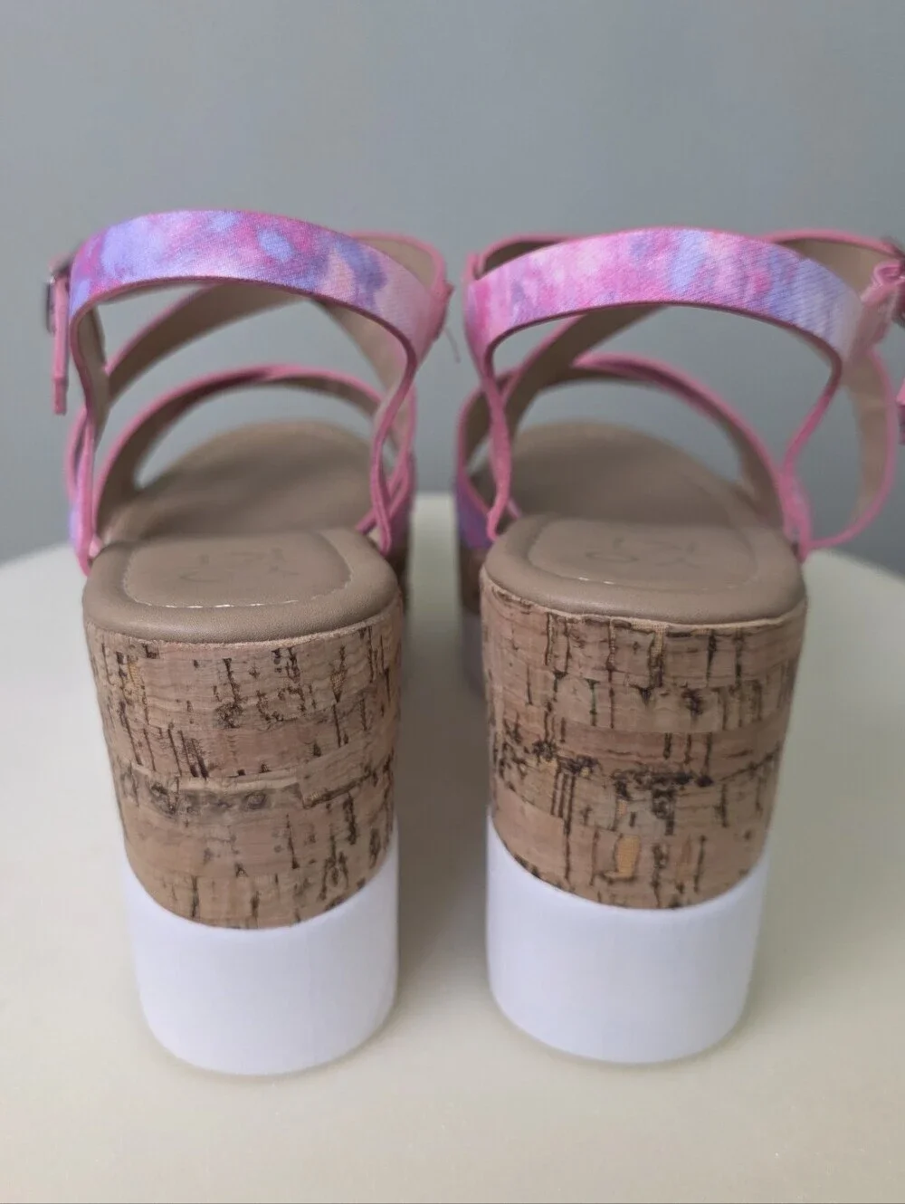 YOKI Jackie Pink Purple Tie Dye Strappy Platform Cork Wedge Sandals NEW Size 7.5